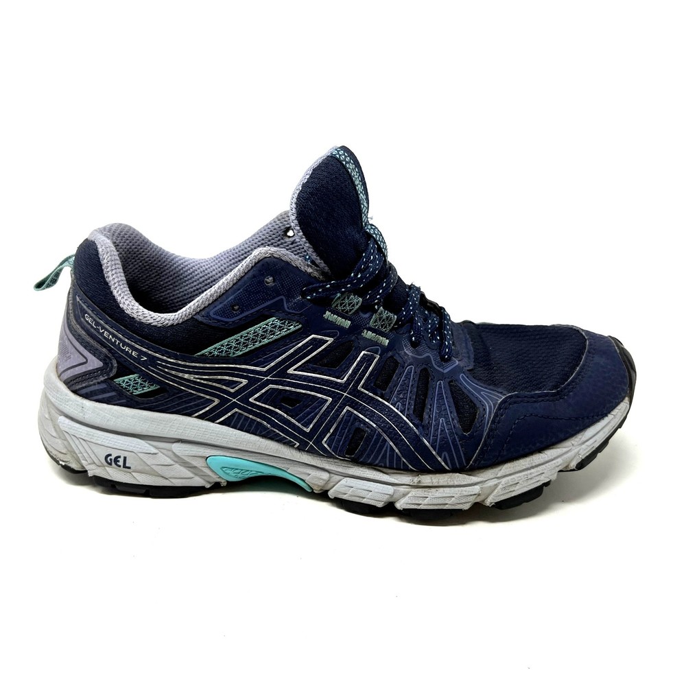 Asics Womens 6 Gel Venture 7 Blue Low Top Lace Up Mesh Running Shoes 1012A477